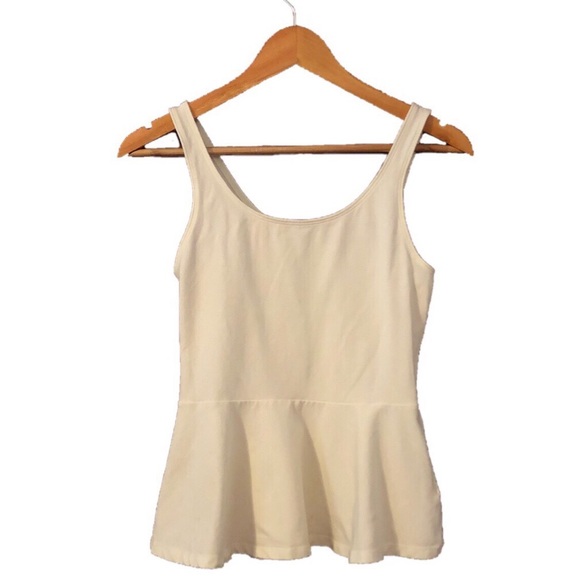 Express Off White Peplum Sleeveless Top w/ Neon Zip Back - Picture 3 of 6